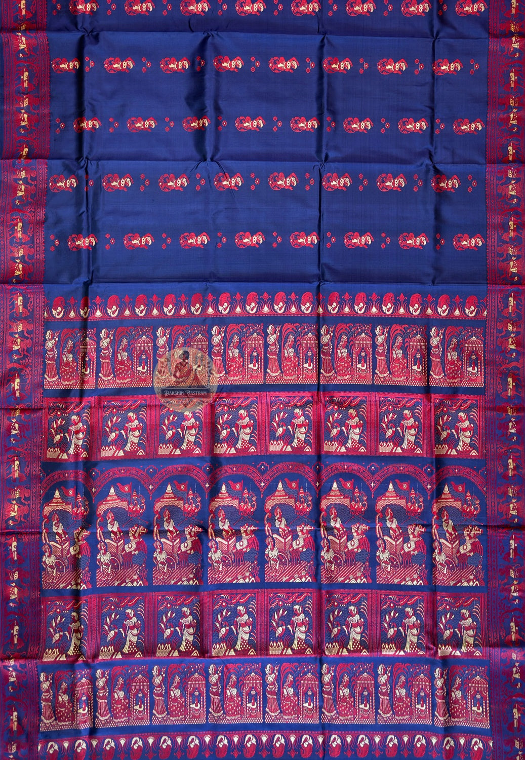 Matching blouse piece of Baluchari Silk Saree in pure lustrous silk with handwoven Baluchari border detailing, included with the saree
