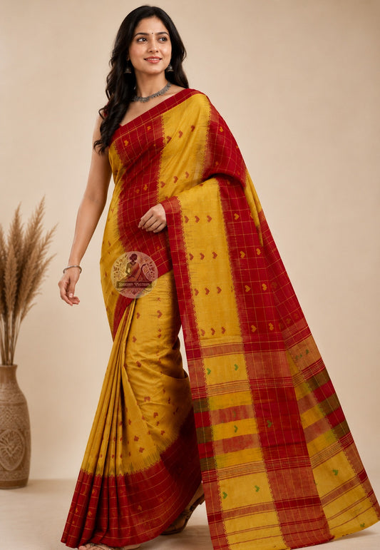 Side view of lightweight pure cotton handloom saree showing airy drape and natural fall, perfect for travel, hill stations and coastal destinations in India