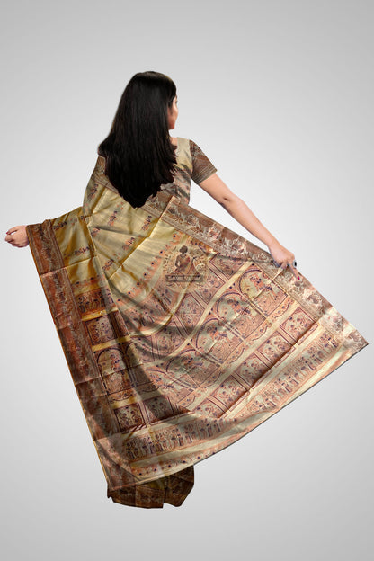 Buy Handloom Swarnachari Saree – Rear view highlighting pallu and intricate weave