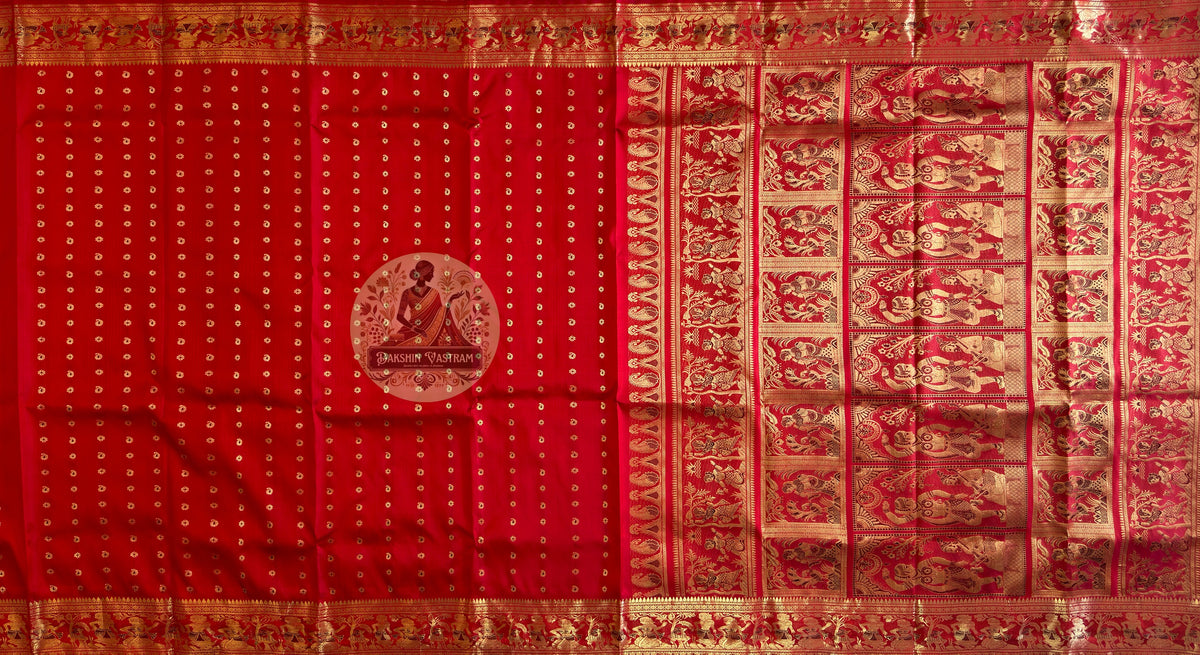 Swarnachari Pure Silk Saree in classic Bengal golden weave – bridal and festive wear, pan-India delivery