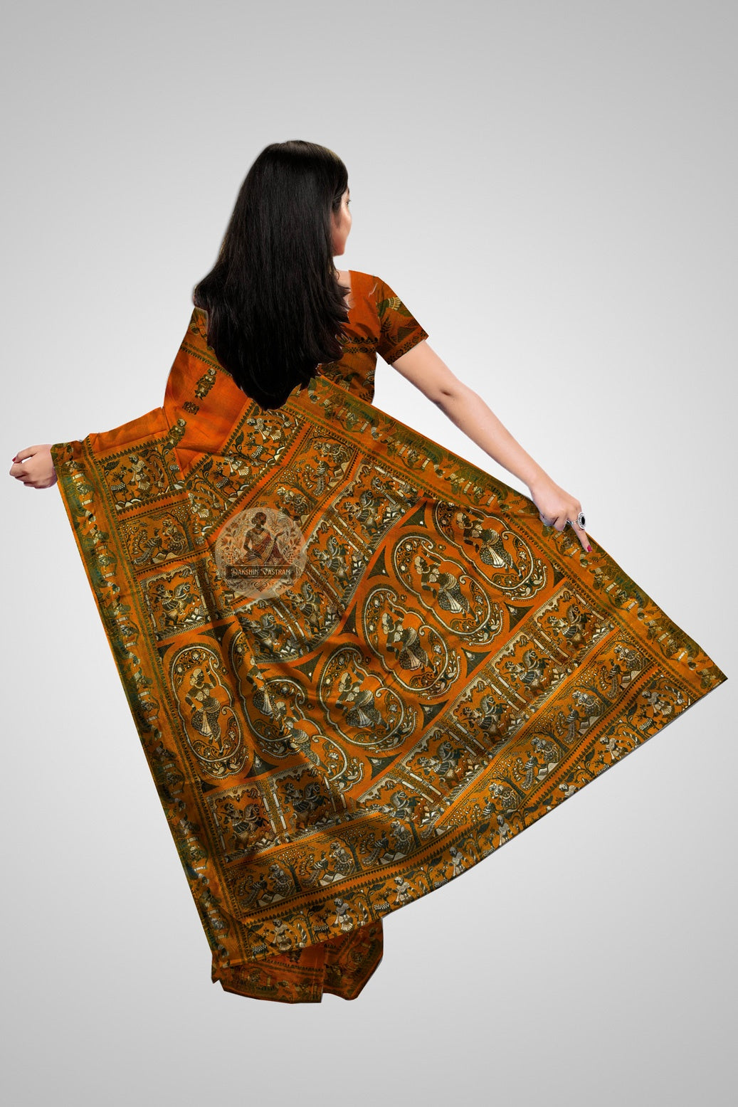 Baluchari silk saree – rear drape with detailed motifs
