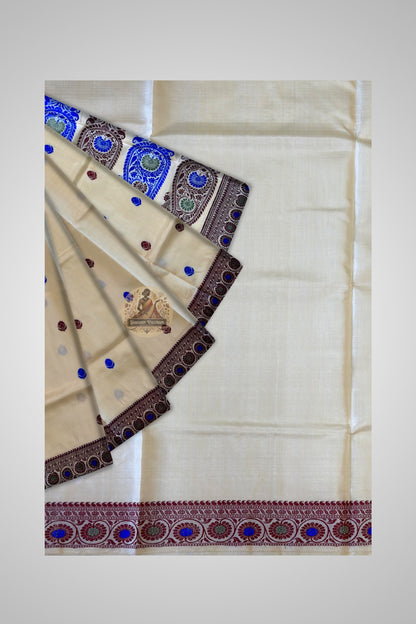 Heritage Baluchari saree in dusty mauve with intricate Mughal-era storytelling panels and antique gold border