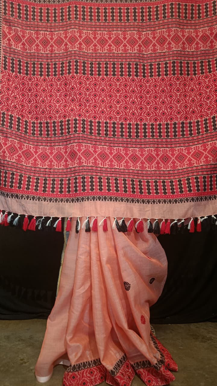 Buy Handloom Assam Silk Saree online – Close-up of Mulberry stitched border