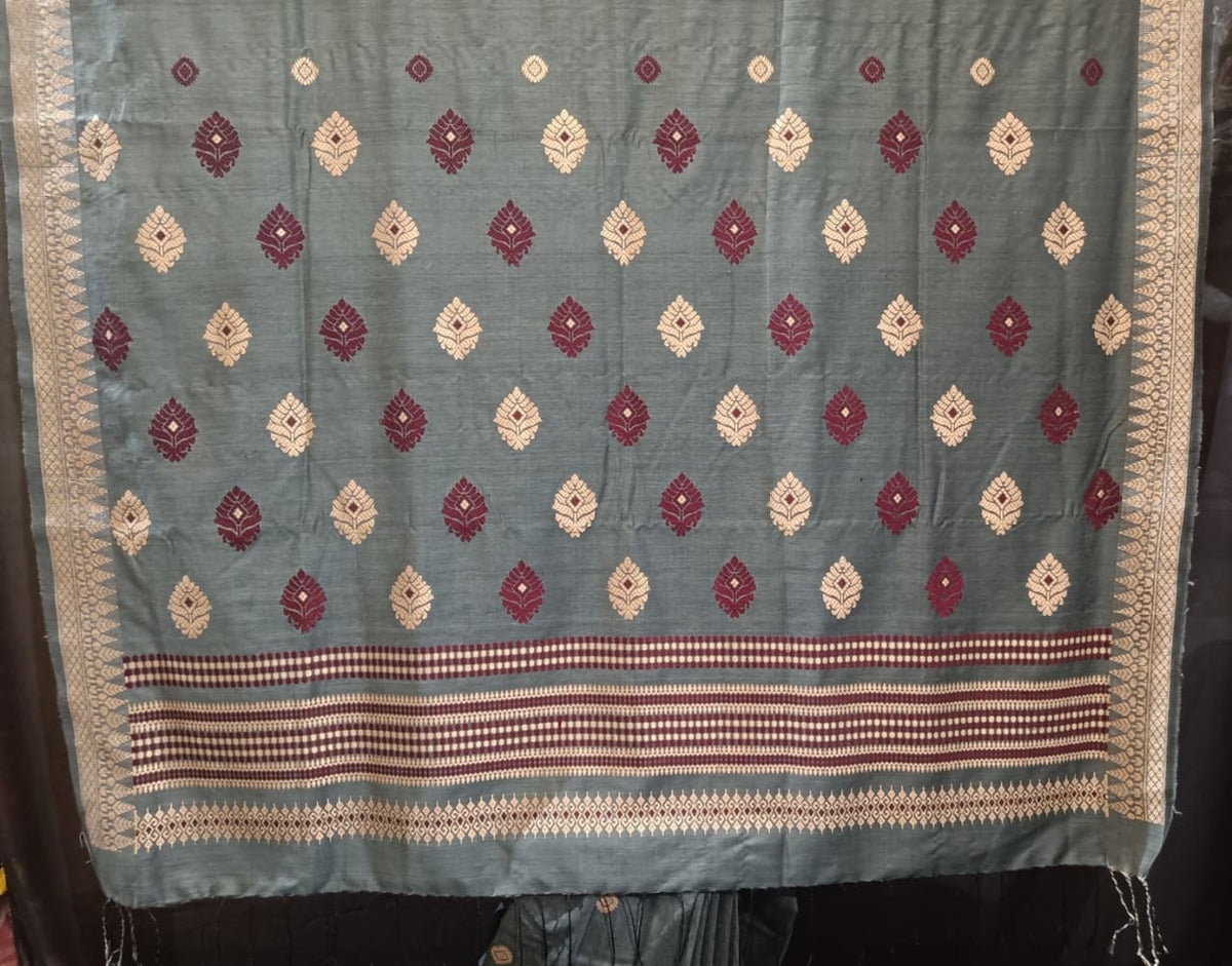Buy Mulberry Eri Assam Silk Saree – Rear angle with elegant drape