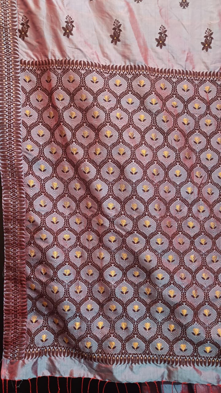 Buy Mulberry Assam Silk Saree – Rear angle with elegant drape