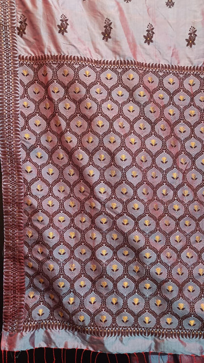 Buy Mulberry Assam Silk Saree – Rear angle with elegant drape