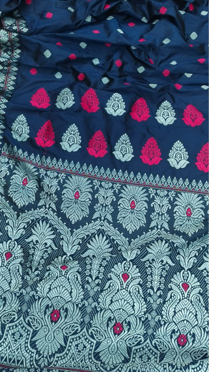 Mulberry Assam silk saree – rear drape soft fall