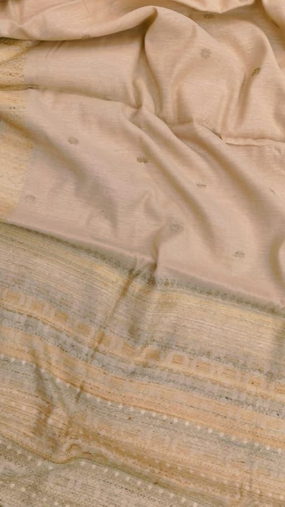 Woman draped in handwoven Eri Silk Saree for Karva Chauth, traditional Indian festive look, Assam handloom ethnic wear