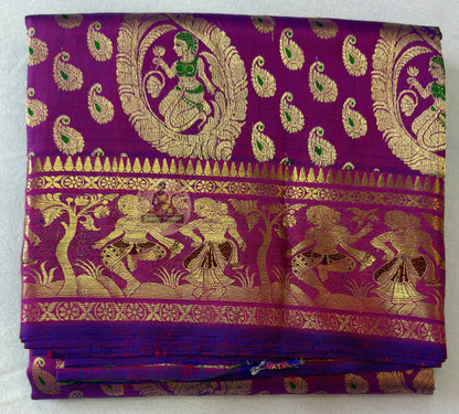 Swarnachari Pure Silk Saree in deep jewel tones with golden thread work – luxury bridal saree by Dakshin Vastram