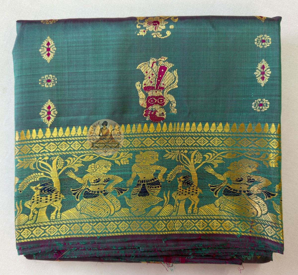 Baluchari saree full view – flat layout display
