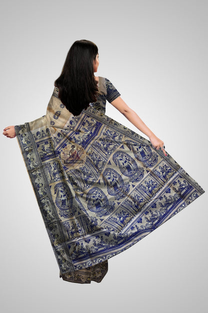 Buy Mulberry Baluchari Silk Saree – Rear drape showing intricate design