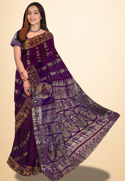Handwoven Swarnachari silk saree with elegant gold zari motifs — Bengal artisan craft on pure silk