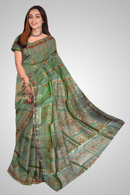 Buy Handwoven Swarnachari Saree online – Rear view with cultural storytelling in silk