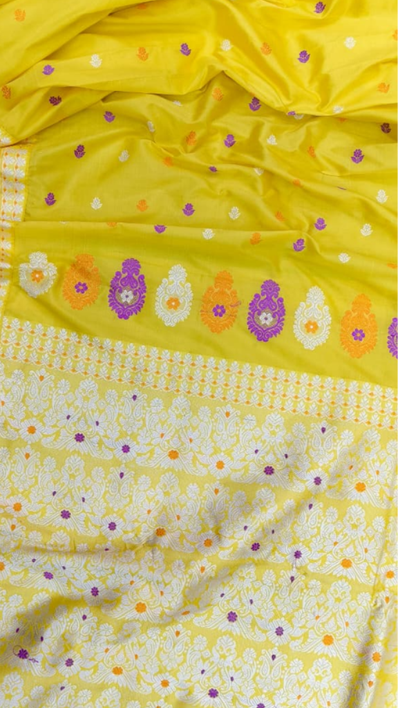 Close-up of matching blouse fabric from Assam Mulberry Silk Saree set, featuring coordinating thread work embroidery and pure silk finish