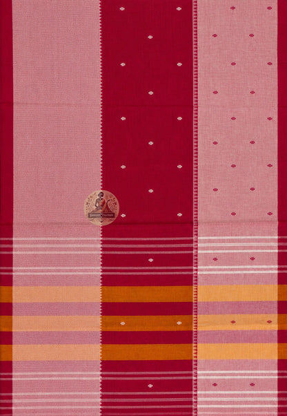 Border detail of pure cotton saree sold without blouse piece, versatile enough to pair with cotton, silk, or brocade blouse