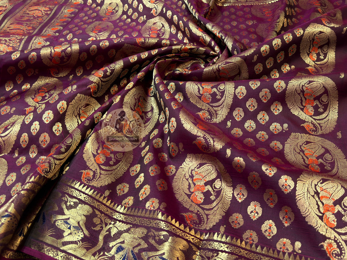 Pure mulberry silk texture of handloom Swarnachari saree – heirloom quality, shipped across UK