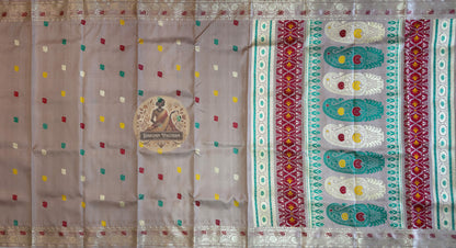 Unstitched blouse piece of Baluchari Mulberry Silk saree with matching woven motif, traditional Indian bridal occasion wear
