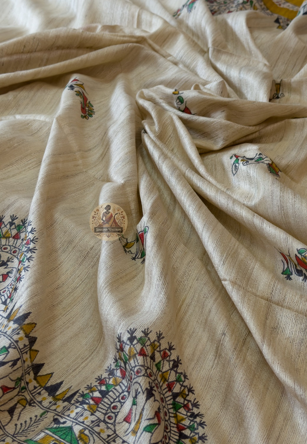 Macro close-up of Ghicha Tussar Silk Saree fabric, revealing the natural slubs and unique texture of handwoven Ghicha silk — no two pieces ever exactly alike