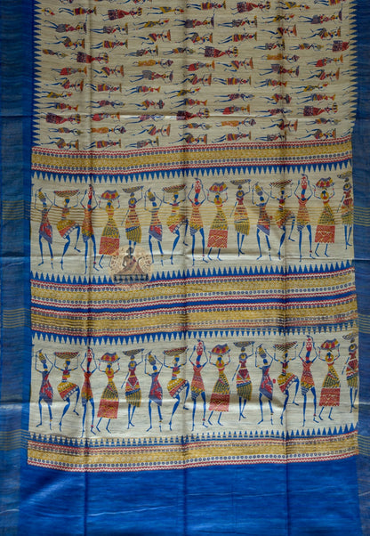 Full view of Ghicha Tussar Silk Saree laid flat showcasing complete handwoven wild Tussar fabric, a deeply personal saree for Poila Boishakh, Durga Puja, Diwali and every moment worth remembering