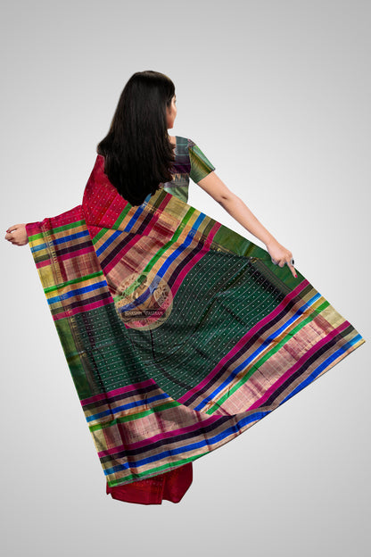 Buy Mulberry Bishnupur Pure Silk Saree – Rear angle with elegant drape