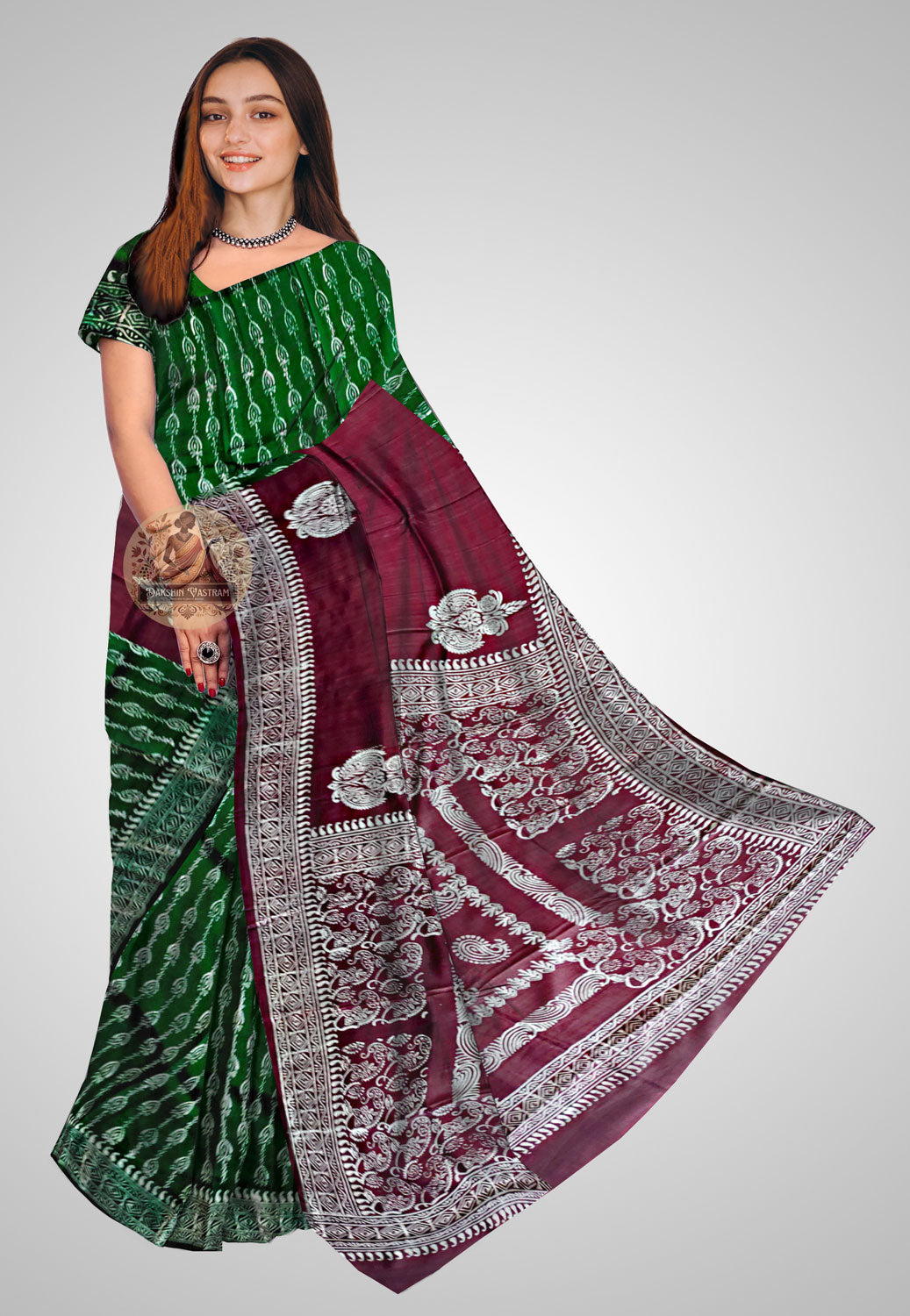Buy Heritage Silk Saree Online – Full front view of elegant drape