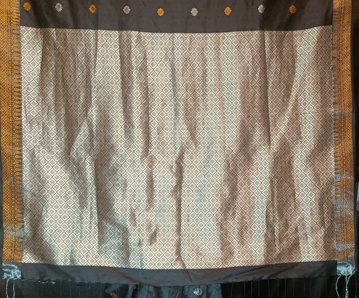 Buy Mulberry Assam Silk Saree – Rear angle with elegant drape