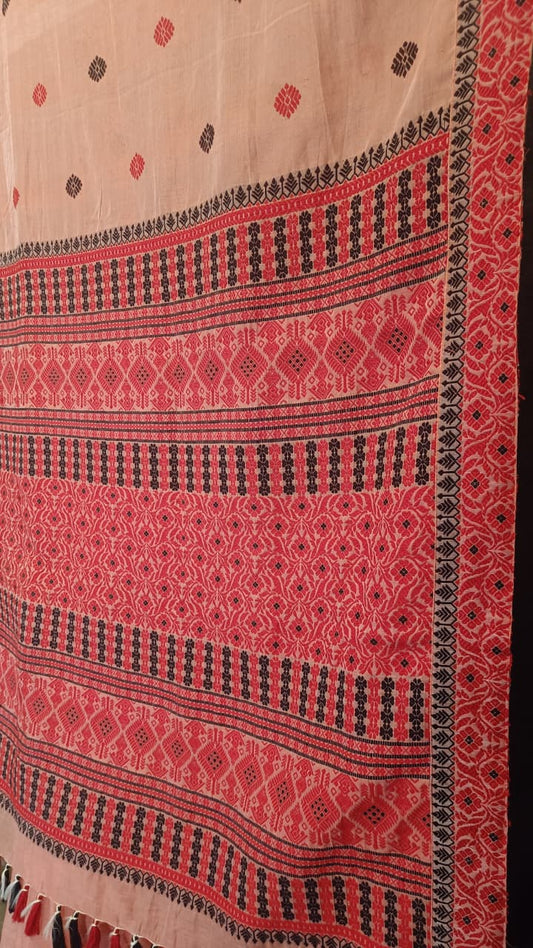 Shop Assam Silk Saree online – Side view showing Mulberry stitched border