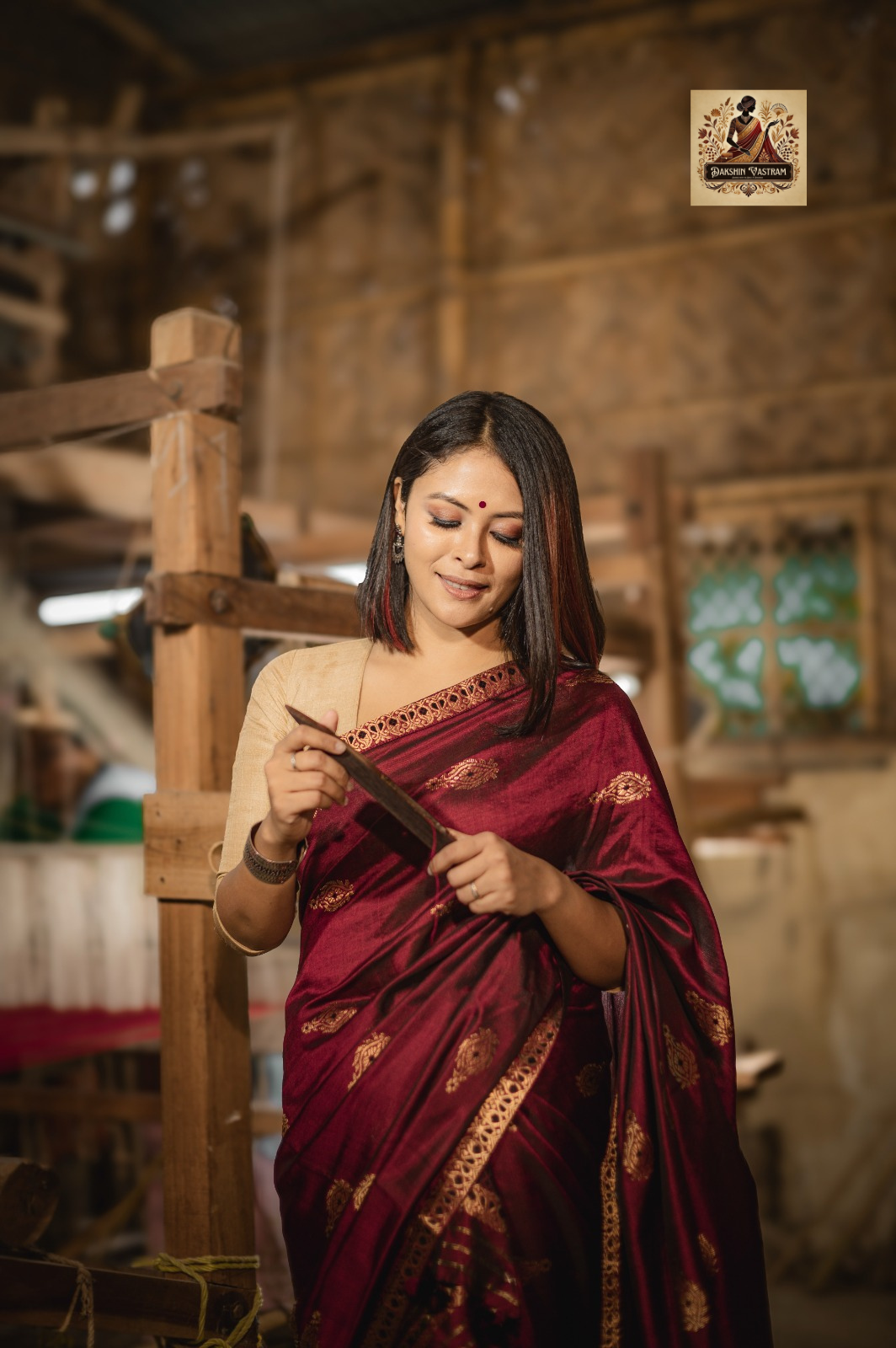 Ornate bridal Chador border with traditional Assamese wedding motifs – handwoven silk from Dakshin Vastram