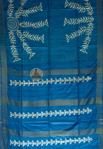 Full view of Ghicha Tussar Silk Saree laid flat showcasing complete handwoven wild forest silk fabric in earthy golden-brown, a saree worn with intention for Durga Puja, Diwali, Teej and every meaningful occasion