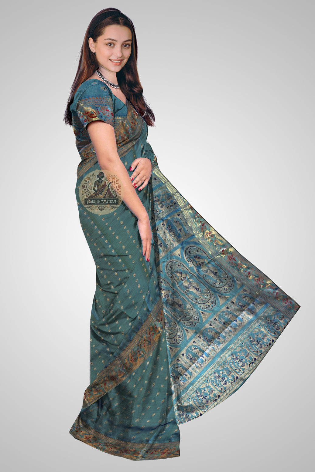 Shop Swarnachari Silk Saree online – Side view showing woven motifs