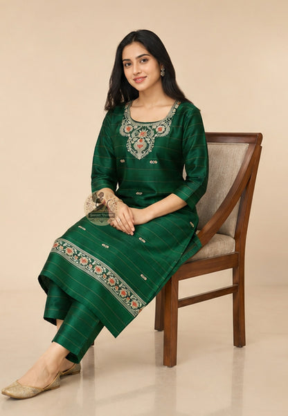 Handwoven Baluchari Silk Kurti Piece – Unstitched Fabric for Festive & Ceremonial Wear