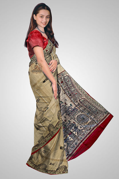 Shop Indian Silk Sarees – Side profile with rustic Tussar texture