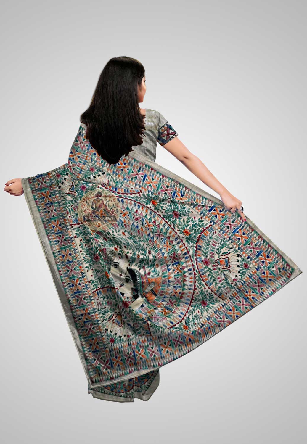 View Tussar Saree design – Rear angle showing traditional motifs
