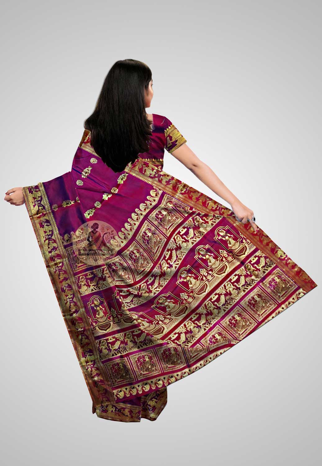 Buy Baluchari Silk Saree online – Baluchari Pure Silk Saree rear view