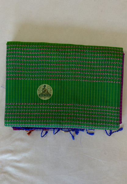 Folded Bishnupuri pure katan silk saree – rich natural silk lustre deepening with age, handwoven Bengal heritage artisan saree by Dakshin Vastram, ships to India, UK, USA and EU