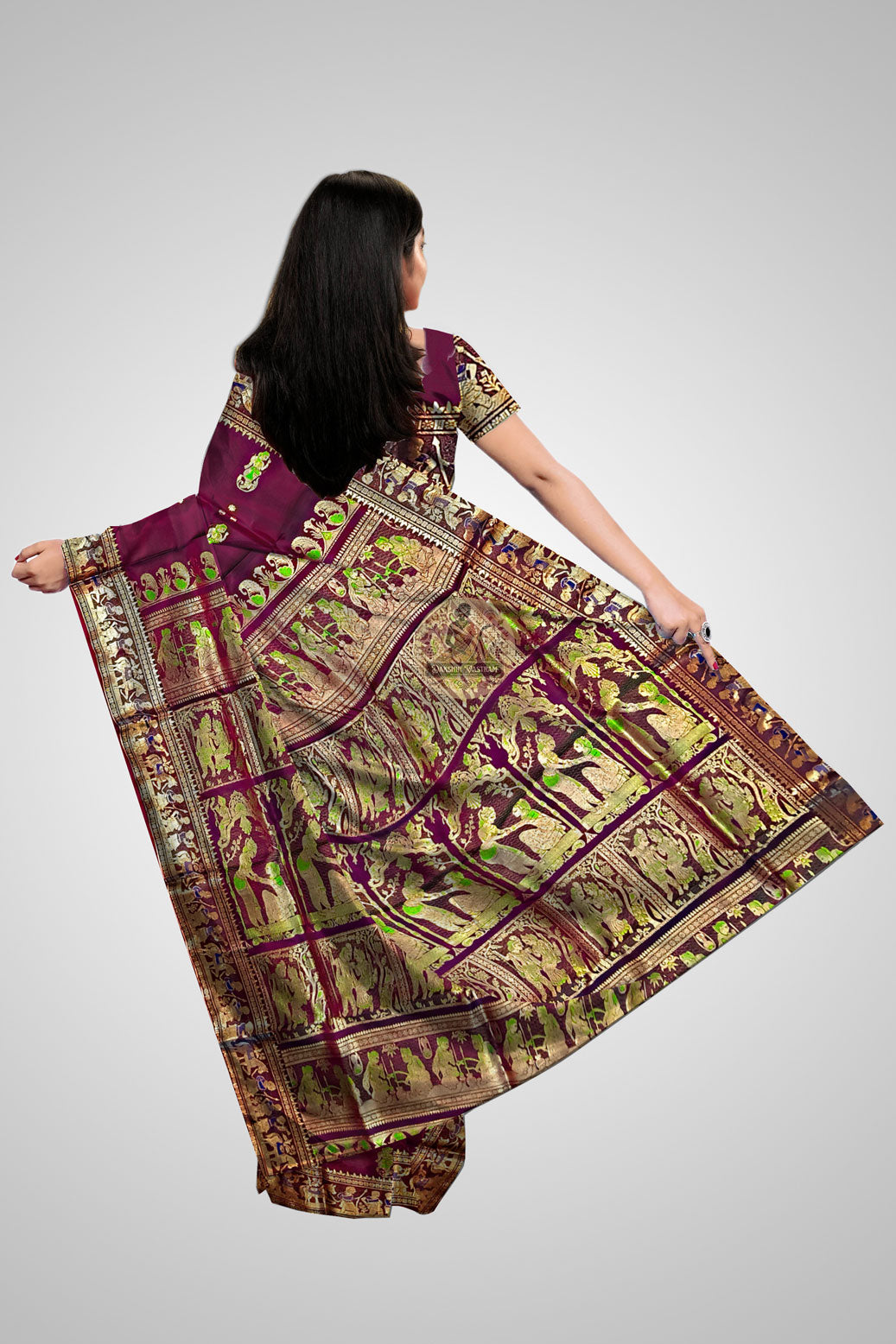 Buy Swarnachari Sarees – Rear view showing intricate pallu design