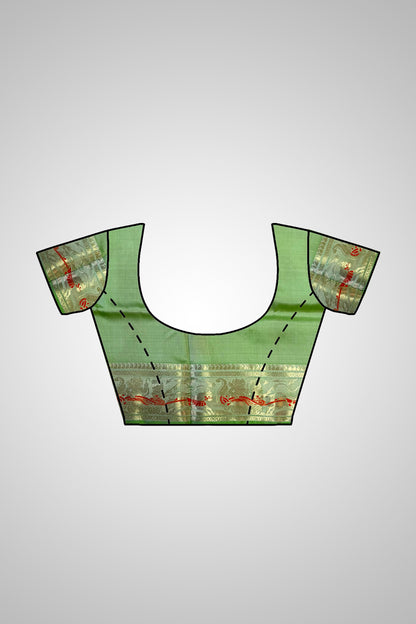 Shop Swarnachari Silk Saree with blouse – Blouse paired drape on model