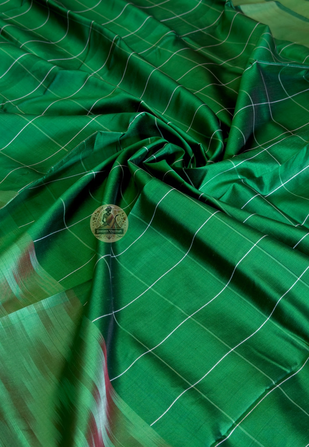 Macro close-up of handwoven motifs on Bishnupur Katan Silk Saree, revealing intricate Bengal heritage patterns woven thread by thread into pure mulberry silk