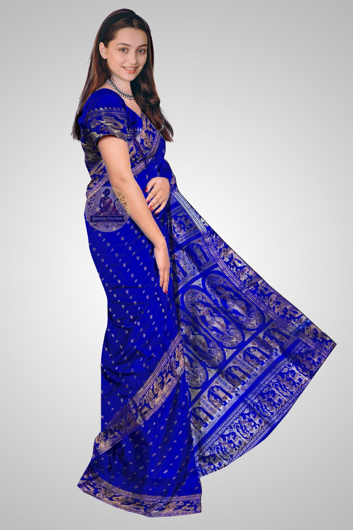 Shop Swarnachari Pure Silk Saree online – Side profile with golden motifs