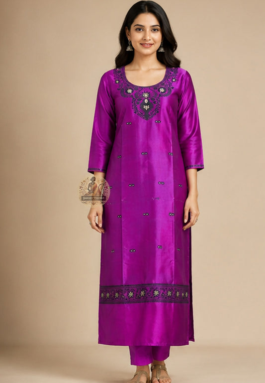 Deep Pink Baluchari Silk unstitched kurti fabric with Resham embroidery, handwoven in Bishnupur West Bengal – Dakshin Vastram
