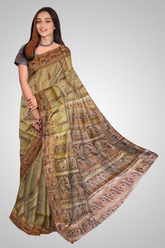 Shop Pure Silk Swarnachari Saree – Side view with elegant pleats