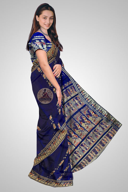Authentic Bishnupur Baluchari saree featuring traditional narrative weave in rich burgundy