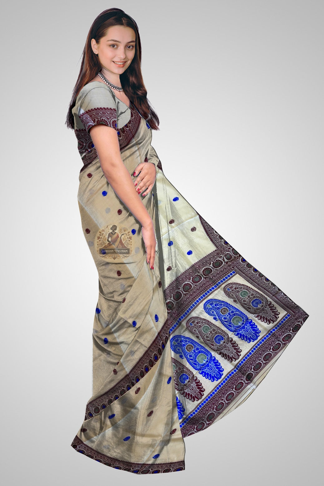 Authentic Bishnupur Baluchari saree in warm bronze with hand-woven mythological narrative and uncut zari border