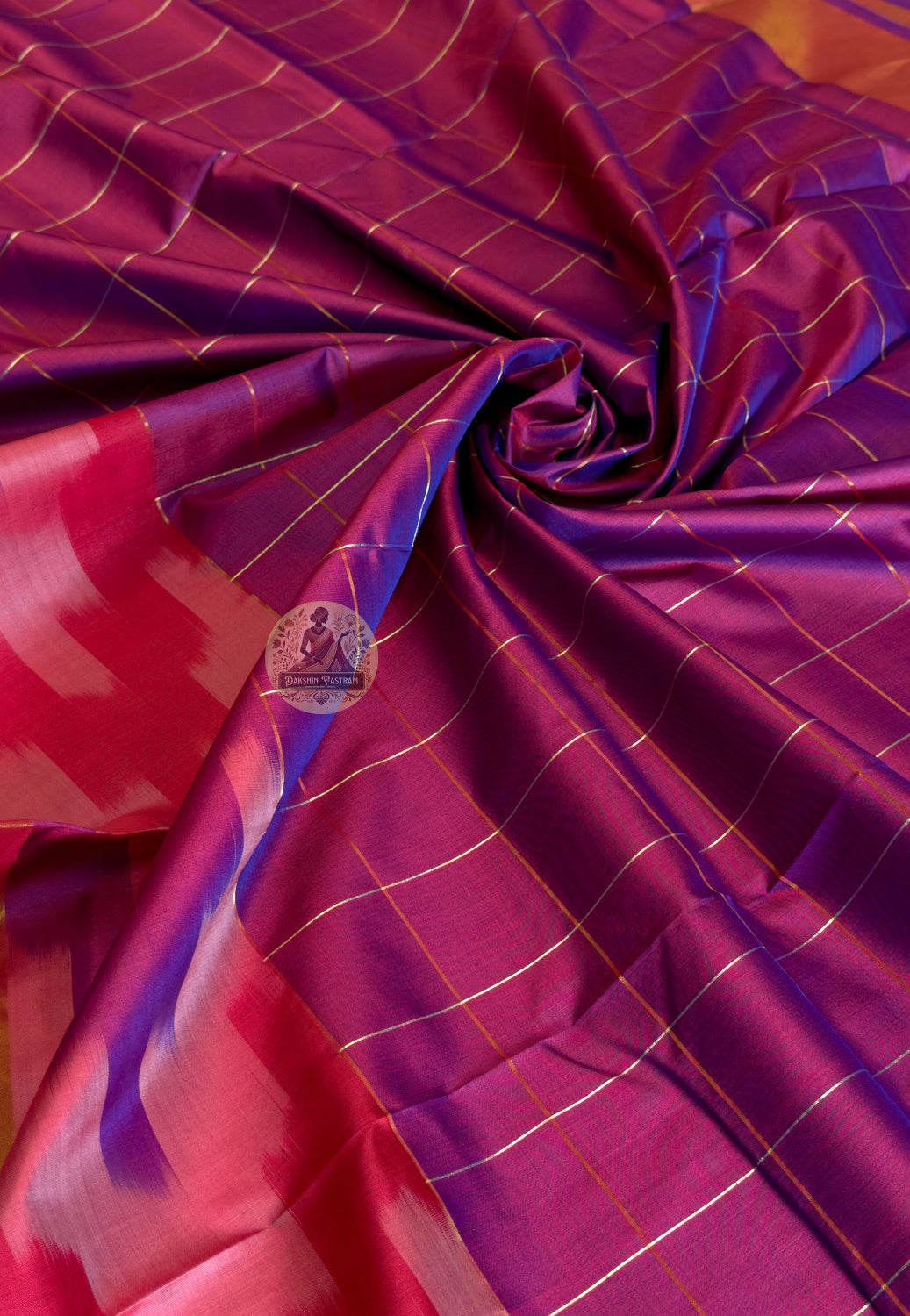 Detailed close-up of handwoven motifs on Bishnupur Katan Silk Saree, revealing intricate Bengal folk art patterns woven thread by thread in pure Katan silk