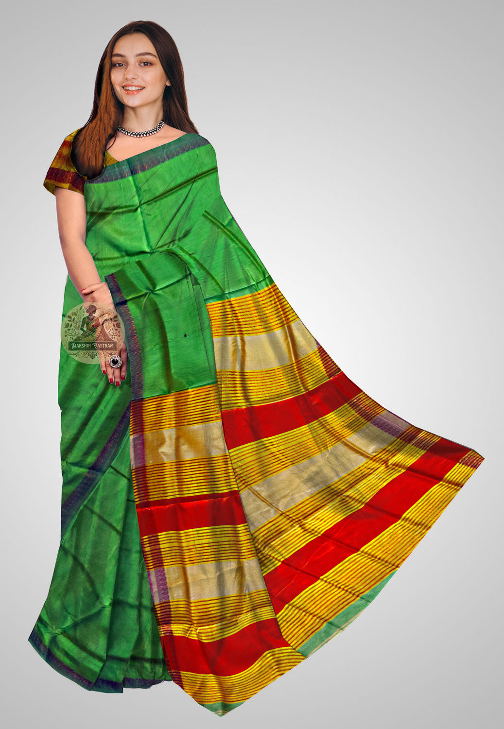 Traditional Pure Silk Saree – Front-facing view showcasing weave