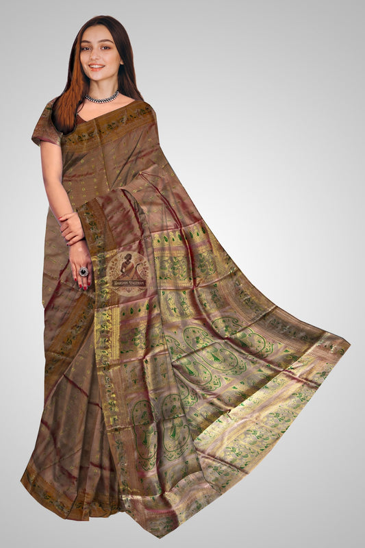 Handloom Swarnachari Pure Silk Saree crafted by Bengal artisan weavers – slow fashion luxury, delivered to Mumbai and Delhi