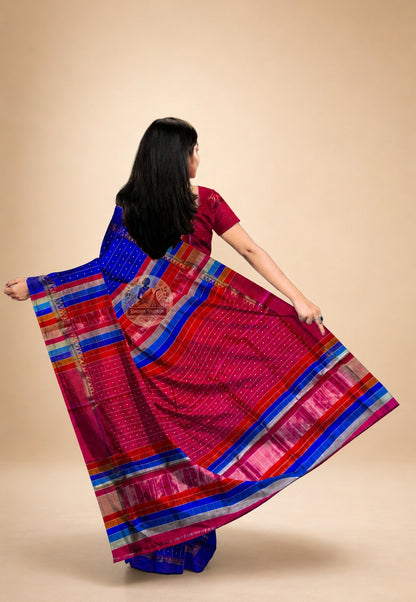 Bishnupur Silk Bindu Buti Saree rear view – full drape revealing handwoven dot motifs integrated into lustrous pure silk, a masterpiece of quiet Bengal luxury