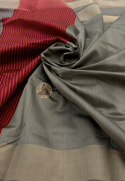 Close-up of handwoven motifs on Bishnupur Pure Katan Silk Saree, revealing intricate lotus, peacock, and geometric temple patterns from Bengal's living artistic tradition
