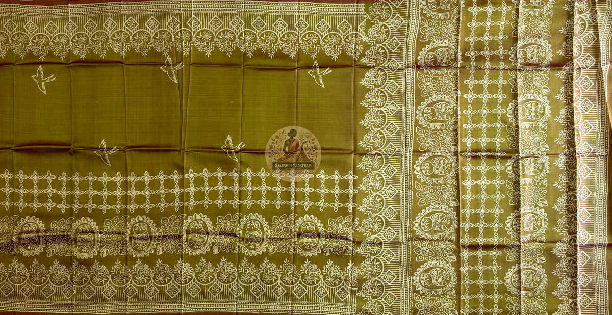 Bishnupur Silk Block Print Saree full view – authentic Bengal heritage silk saree for Navratri in Dallas, weddings in San Francisco and cultural galas in Atlanta
