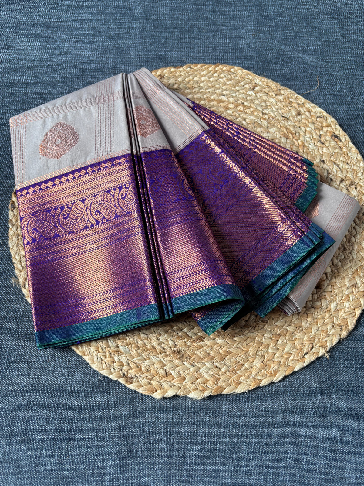 Collector's edition Semi Kanjivaram saree in full drape – luxury South Indian handloom, Dakshin Vastram